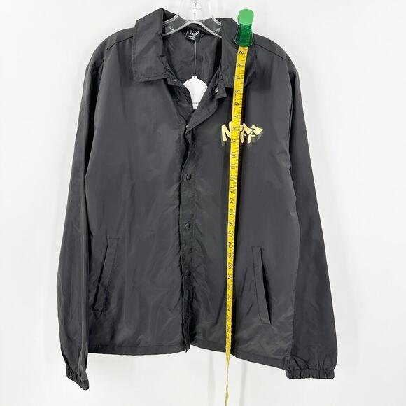 NWT Neff Black Snap Front Collared Lined Graphic Windbreaker Jacket Size Medium - Picture 9 of 11